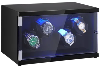 Immagine prodotto di VEVOR, avvolgitore automatico per orologi, avvolgitore per orologi automatici, avvolgitore automatico con spazio per 4 orologi, illuminazione a LED, lunghezza massima del cinturino 20 cm Nero