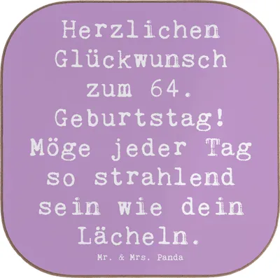 Produktbild von Mr. & Mrs. Panda Tischschoner Spruch 64. Geburtstag - Lavendeltraum - Geschenk, Geburtstagsparty, Untersetzer Glas, Holzuntersetzer, Coaster, Geburtstagsgeschenk, Lächeln