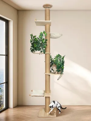 Produktbild von Kratzbaum Deckenspanner 246-316cm, 5 Etagen, 11cm Stab | Höhenverstellbarer Kratzbaum aus Hanf. 5 Ebenen. Stabile 11cm dicke Stange. Für Innenräume. Deckenspanner ohne Bohren.