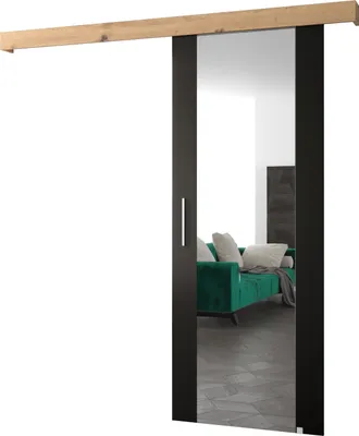 Produktbild von MEBLE KRYSPOL Schiebetürsystem SALWADOR 2 mit Schienenabdeckung und Spiegel, Einbautüren, 90x204cm, Schwarz