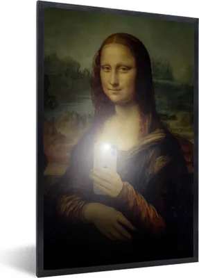 Produktbild von MuchoWow® Gerahmtes Poster Mona Lisa - Telefon - Da Vinci 20x30 cm - Poster mit Schwarzem Bilderrahmen Wandposter Rahmen Foto Bilder - Drucken - Bilder Poster im Rahmen