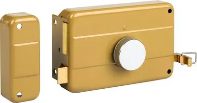 Image de Serrure horizontale en applique à bouton à tirage pour porte d'entrée, gauche, axe 70mm, 140x90mm, noir, 3 clés - THIRARD