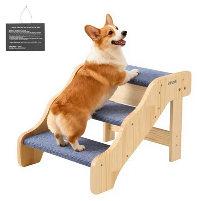 Productafbeelding van VEVOR Honden trap, 580x430x380 mm, 3 treden, houten trap geschikt voor kleine, middelgrote en grote honden, oudere dieren en puppy's tot 68 kg. Hondenleertrap voor bedden, banken en auto's