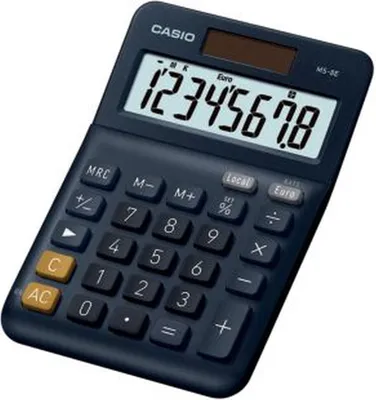 A dark blue Casio calculator is shown against a white background.