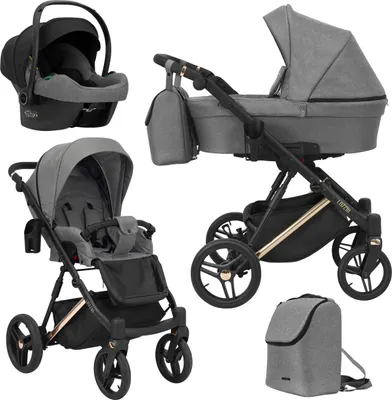 Produktbild von Kinderwagen LAZZIO PREMIUM Sportwagen Babywagen Babyschale Komplettset Kinder Wagen Autositz Set 3 in 1 (LAZ-06, Rahmenfarbe: Kupfer)