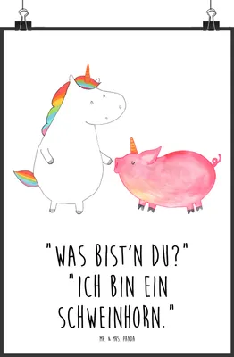 Produktbild von Mr. & Mrs. Panda Bild Einhorn Schwein DIN A2 - Weiß - Geschenk, Wandbild, Schweinchen, Unicorn, Plakat, drucke, Einhörner, Wanddekoration, wanddeko, Freundin