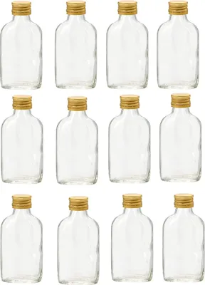 Produktbild von 12er Set Taschenflasche 100ml mit Schraubverschluss/Leere Glasflaschen Zum Befüllen Likörflaschen Schnapsflaschen Karaffe Weinflasche Flachmann