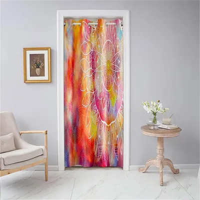 Obrázok produktu pre Záves na dvere, nepriehľadný, s okami, 130x150 cm, oranžová farba, termoizolačný záves