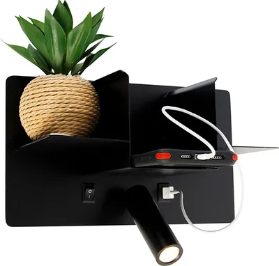 Produktbild von Moderne Wandleuchte Schwarz inkl  LED mit USB Thijs