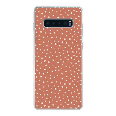 Produktbild von MuchoWow® Handyhülle Schutzhülle Hülle für Samsung Galaxy S10 Plus Tupfen - Orange - Weiß Silikon Softcase Handy Hülle - Schutzhülle