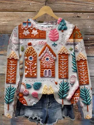 Produktbild von ASKSA Damen Weihnachtspullover Lustig 3D Drucken Weihnachten Sweatshirt Langarm Print Rundhals Niedlich Kapuzenpullover Weihnachtspulli Damen Xmas Pullover,C Grau,L