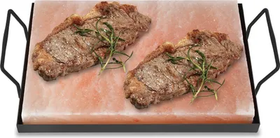 Obrázok produktu pre Izrielar XXL grilovací soľný kameň s držiakom 30 x 20 x 3 cm Himalájska soľná doska Opakovane použiteľná na grilovanie a pečenie v rúre