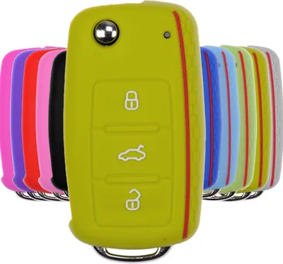 Produktbild von Auto Schlüssel Hülle Silikon Schutz Cover im Wabe Design Apfelgrün kompatibel mit VW SEAT Skoda Golf 6 Octavia UP Leon ab 11/2009 3 Tasten Klappschlüssel