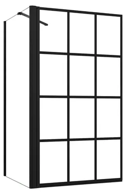Produktbild von Duschspa 80x80x140cm Badewannen‑Duschabtrennung mit Seitenwand, schwarzes Karo‑Gitter, 180° schwenkbar, Duschtrennwand für Badewanne