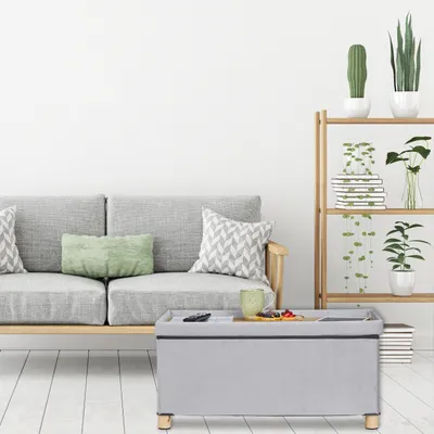 Image de Banc avec revêtement en velours et pieds en bois RD7857 gris clair