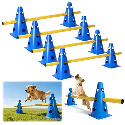 Hunde-Agility-Set, 8 Kegel 23 cm + 8 Stangen, verstellbar