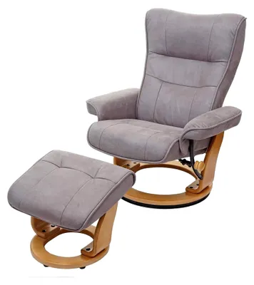 Produktbild von Relaxsessel Montreal, Fernsehsessel mit Hocker, Stoff/Textil 130kg belastbar - hellgrau, naturbraun
