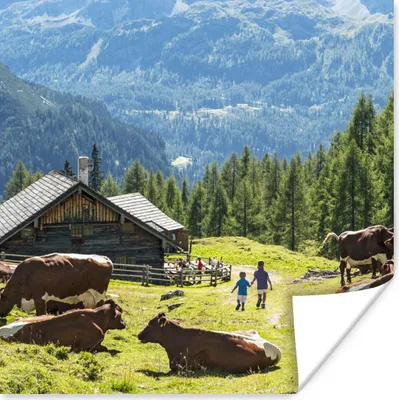 Produktbild von MuchoWow® Poster Bauernhaus in den Bergen von Österreich 100x100 cm - Babyzimmer