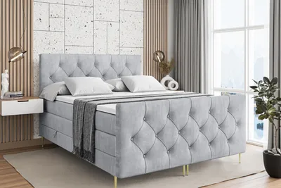 Produktbild von ALTDECOR Boxspringbett mit Gold Füßen, Matratze und Lattenrost, Topper, Fußteil, Polsterbett mit Bettkasten, Bett mit Stauraum H3- und H4- Matratze -MIRAGE-FZ-Z KING-200x200 - Grau Monolith