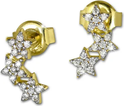 Imagen del producto de Pendientes de oro amarillo de 10 mm, modelo GDO5091Y, con forma de estrella y circonita. Fabricados en oro de 333