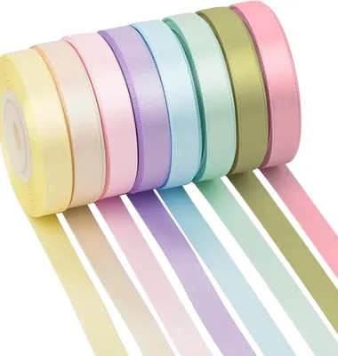 Zdjęcie produktu dla Zestaw 8 kolorowych, satynowych wstążek - 10 mm x 22,8 m. Pastelowe wstążki do rękodzieła - kolorowe tkaniny do dekoracji i pakowania prezentów