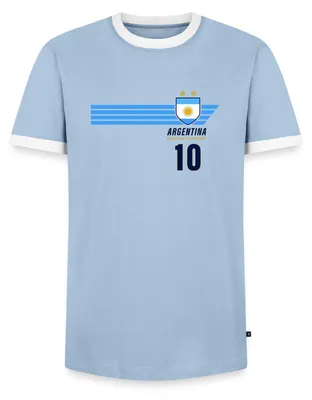 Produktbild von Spreadshirt Argentinien Fußball Fanlook Nummer 10 Männer Kontrast T-Shirt, L, Hellblau/Weiß