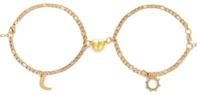 Produktbild von 2er-Set Armbänder für Paare, aus magnetischem Legierungsmaterial, mit Sonnen- und Mond-Motiven