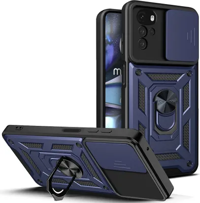 Produktbild von Moto G22 Hülle mit Ring Ständer Halter Dia Kameraschutz TPU PC Schutzhülle für Motorola Moto G22 Blau