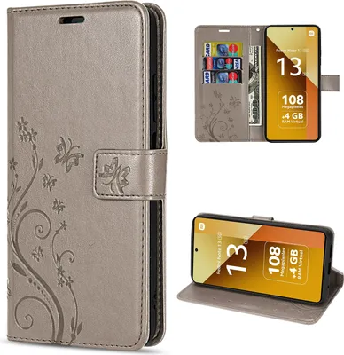 Produktbild von Hülle Xiaomi Redmi Note 13 5G, Handy Tasche Handyhülle Wallet Case Flip Cover Grau