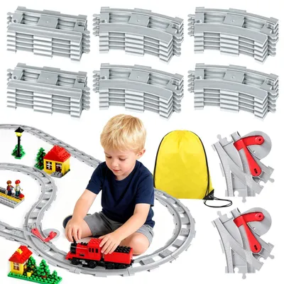 Image de Solidchoice - Train jouet avec circuit de rails - 32 pièces, comprenant des aiguillages et des passages à niveau
