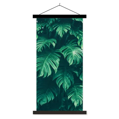 Produktbild von MuchoWow® Textilposter Monstera - Blätter - Pflanzen - Dschungel - Natur 90x180 cm mit schwarzem Rahmen - Dekoration Wohnzimmer