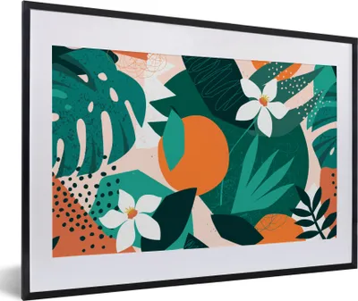 Produktbild von MuchoWow® Gerahmtes Poster Blumen - Obst - Dschungel 60x40 cm - Poster mit Schwarzem Bilderrahmen Wandposter Rahmen Foto Bilder - Schlafzimmer - Plakat in Rahmen - Drucken