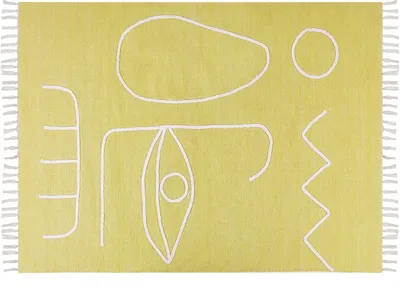 Produktbild von BELIANI Teppich Gelb aus Polyester 140 x 200 cm Rechteckig Handgewebt Abstraktes Muster mit Fransen Boho für Innen und Außen Garten Terrasse Balkon