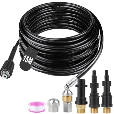 Rohrreinigungsset 15 m, 180 bar, 60 °C, mit 2 Düsen + 3 Adaptern