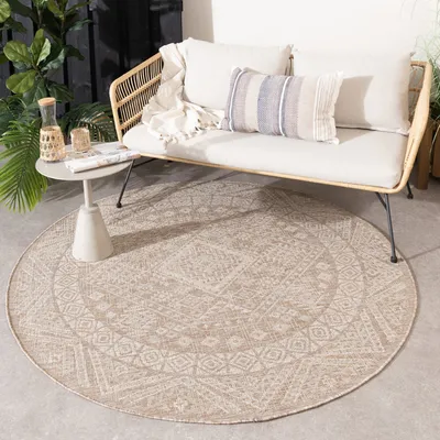 Produktbild von Volero - Outdoor Jute Teppich Rund - Atlas Aztec Braun Creme - Ø 160 cm - Wohnzimmer, Esszimmer, Balkon, Garten, Terrasse - Boho