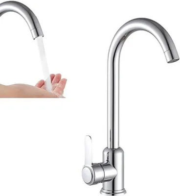 Immagine prodotto di miscelatore girevole a 360 gradi in acciaio inox per lavelli da cucina - acqua calda e fredda.
