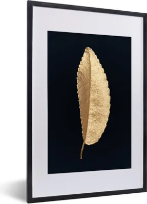 Produktbild von MuchoWow® Gerahmtes Poster Blätter - Schwarz und Gold - Luxus - Chic - Natur 40x60 cm - Poster mit Schwarzem Bilderrahmen Wandposter Rahmen Foto Bilder - Poster in Rahmen