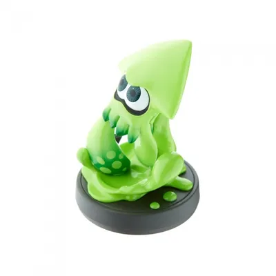 A green squid figurine on a black base, isolated on a white background.