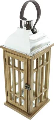 Produktbild von FRANK FLECHTWAREN Laterne Wood, Windlicht, Metallkuppel in Chromoptik, leicht geflammtes Holz, tolle, stimmungvolle Laterne,