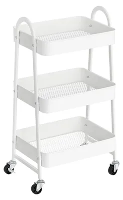 Immagine prodotto di Carrello in acciaio bianco con 3 ripiani e 4 ruote bloccabili