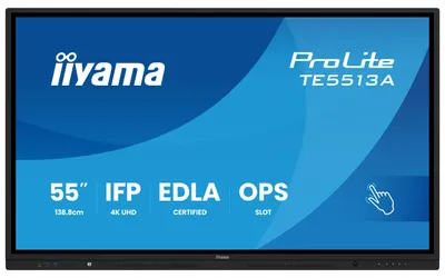 Zdjęcie produktu dla iiyama TE5513A-B2AG, Interaktywny płaski panel, 138,7 cm (54.6"), 3840 x 2160 px, Wi-Fi, 24/7