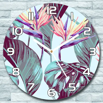 Produktbild von Wanduhr aus Glas Rund fi 30 Tropische Pflanzen Quarz Deko Wohnzimmer Büro