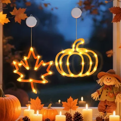 Produktbild von Herbstdeko nsterlichter, Herbst Dekoration Kš¹rbis Ahornblatt mit LED Licht,Halloween Deko Kš¹rbis nsterdeko mit Saugnapf,Halloween (Herbst)