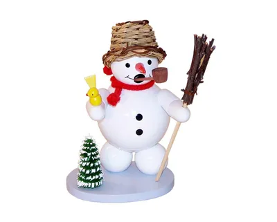 Produktbild von Räuchermann Schneemann mit Vogel und Vogelhäuschen Höhe 13cm NEU