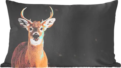 Produktbild von MuchoWow® Zierkissen Sofakissen Wohnzimmer Dekokissen 50x30 cm Hirsche - Hirschkopf - Natur - Wohnzimmerdekoration - Polster mit Photo