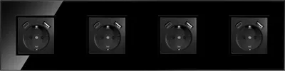 Produktbild von 4-fach Steckdose + USB-A/C Schwarz Komplett mit Glasrahmen Schuko 230V QUADRA