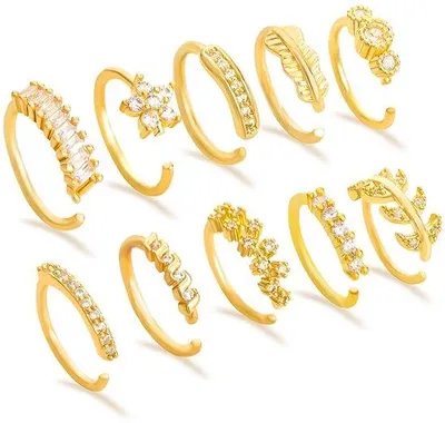 Produktbild von Neuspiercing-Set – 10 Stück – Goldene Nasenringe – Schmuck für Damen – Nasenringe mit Scharnier – Elegantes Design – Piercing
