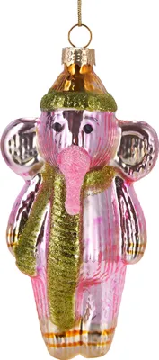 Produktbild von BRUBAKER Rosa Elefant mit Mütze und Schal - Handbemalte Weihnachtskugel aus Glas - Christbaumschmuck Figuren lustig Deko Anhänger Baumkugel - 13 cm