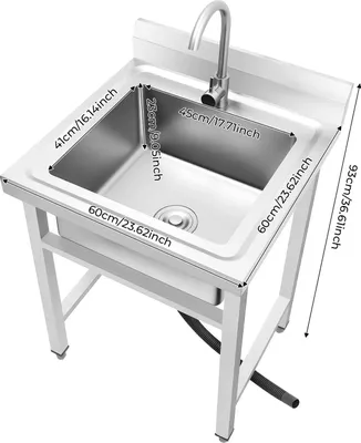 Obrázok produktu pre Samostatný drez – nerezová oceľ, jednoumývadlový, 45 × 41 × 23 cm – s batériou – veľký objem – výškovo nastaviteľný – strieborný