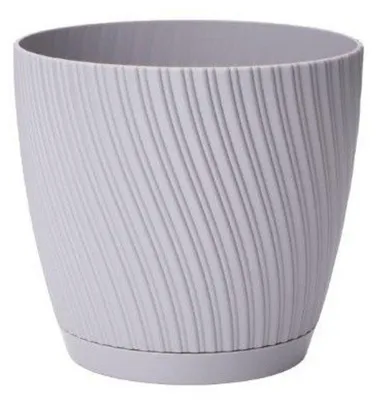 Produktbild von KADAX Blumentopf mit Untersetzer "Tubas", Blumenkübel, Pflanztopf aus Kunststoff, Übertopf, rund, 19 cm, Grau